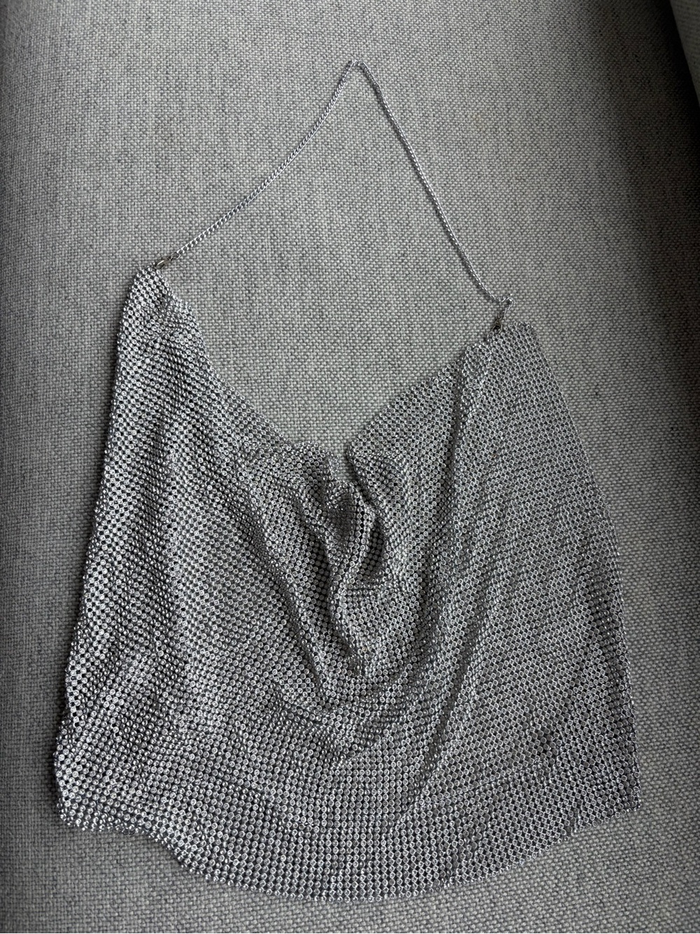 Y2K Silver Metallic Sparkly Chain top with open back